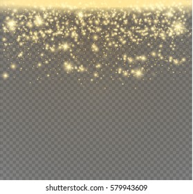 Vector glitter particles background effect for luxury greeting rich card. Sparkling texture. Star dust sparks in explosion on transparent background.