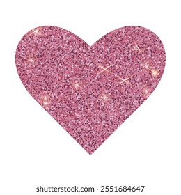 Vector glitter pink heart isolated on white background. Gold shiny heart. Valentines day.