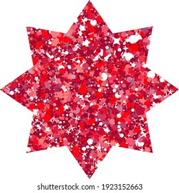 Vector glitter red Eight pointed star. Rating, award and insignia. Element for advertising poster, restaurant, boutique and cafe, jewelry, fashion party. Objects isolated. Flat vector illustration.