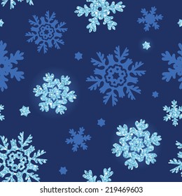 vector glitter snowflakes dark seamless pattern background