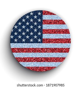 Vector glittering circle design element with flag USA on white background.