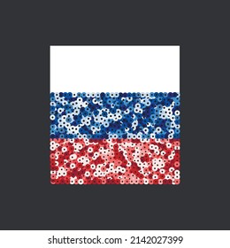 Vector glittering flag Russia design. Patriotic white blue and red glitter flag for celebrations, voting, memorials, labor day and elections. Sequin elements in style of Russian flag.