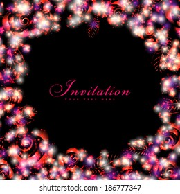 Vector glittering floral invitation card. 