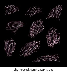 Vector  glittering paint smear stroke stain set. Abstract  glittering textured art illustration. Abstract glittering textured art illustration