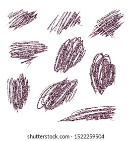 Vector  glittering paint smear stroke stain set. Abstract  glittering textured art illustration. Abstract glittering textured art illustration