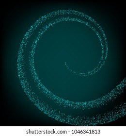 Vector glittering spiral wave isolated on dark background.