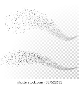 Vector glittering stars dust tail. Twinkling glitter. transparent background. Glitter comet tail.