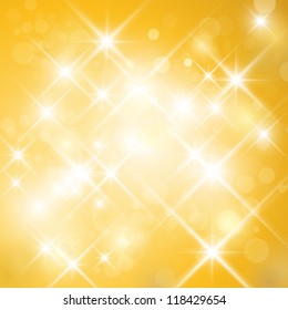 Vector glittering stars on golden glittering background (can be used with any background). Abstract gold twinkle backdrop.