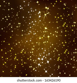 Vector glittering stars on golden glittering background 