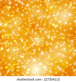 Vector glittering stars on golden glittering Christmas background.