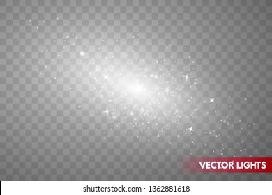 Vector glitters on a transparent background. Christmas abstract .White sparks. Sparkling particles of fairy dust Vector illustration