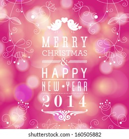 Vector glittery lights background - Merry Christmas and Happy New Year card design. Perfect as invitation or announcement.