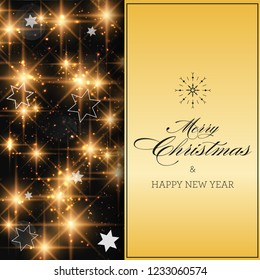 Vector glittery lights Merry Christmas gifts card. Illustration background.