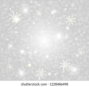 Vector glittery lights silver abstract Christmas background.