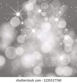 Vector glittery lights silver abstract Christmas background.
