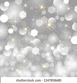 Vector glittery lights silver abstract Christmas background.