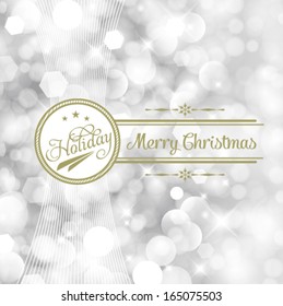 Vector glittery lights silver abstract  Merry Christmas card design. Perfect as invitation or announcement.