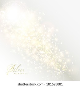 Vector glittery lights silver abstract background.