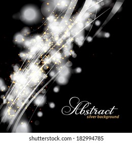 Vector glittery lights silver abstract background.