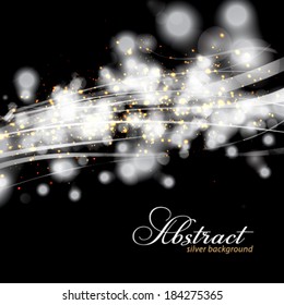 Vector glittery lights silver abstract background.