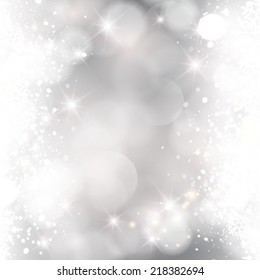 Vector glittery lights silver abstract Christmas background.