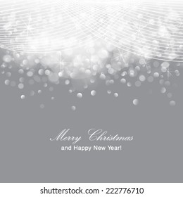 Vector glittery lights silver abstract Christmas background.