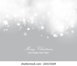 Vector glittery lights silver abstract Christmas background.