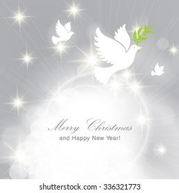 Vector glittery lights silver abstract Christmas background. Holiday invitation card.