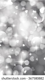 Vector glittery lights silver Valentine's day background from hearts.
