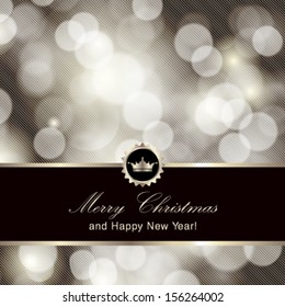 Vector glittery silver Merry Christmas and Happy New Year card design. Perfect as invitation or announcement.