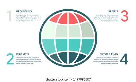 Vector Global for Business infographics concept with 4 options, parts, steps, processes. 16x9 slide clean white template