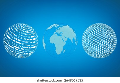 Vector global element collection. World globe icon. Abstract wireframe geometric planet earth logo, linear global worldwide network symbol, modern round web sign.