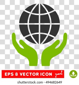 Vector Global Hands EPS vector pictogram. Illustration style is flat iconic bicolor eco green and gray symbol on a transparent background.