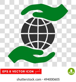 Vector Global Insurance Hands EPS vector icon. Illustration style is flat iconic bicolor green and gray symbol on a transparent background.