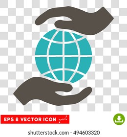 Vector Global Insurance Hands EPS vector pictograph. Illustration style is flat iconic bicolor grey and cyan symbol on a transparent background.