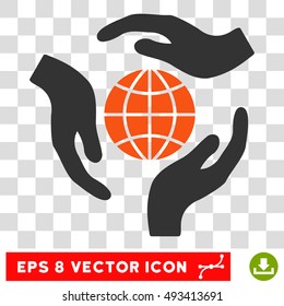 Vector Global Protection Hands EPS vector pictogram. Illustration style is flat iconic bicolor orange and gray symbol on a transparent background.