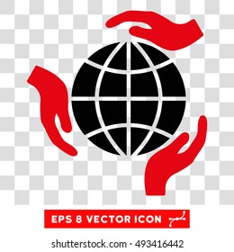 Vector Global Protection Hands EPS vector pictogram. Illustration style is flat iconic bicolor intensive red and black symbol on a transparent background.