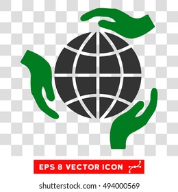 Vector Global Protection Hands EPS vector pictograph. Illustration style is flat iconic bicolor green and gray symbol on a transparent background.