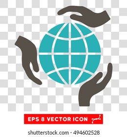 Vector Global Protection Hands EPS vector pictogram. Illustration style is flat iconic bicolor grey and cyan symbol on a transparent background.