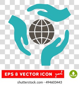 Vector Global Protection Hands EPS vector icon. Illustration style is flat iconic bicolor grey and cyan symbol on a transparent background.