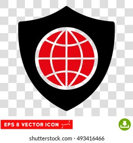 Vector Global Shield EPS vector pictogram. Illustration style is flat iconic bicolor intensive red and black symbol on a transparent background.