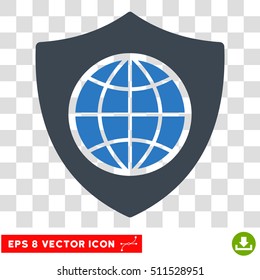 Vector Global Shield EPS vector pictograph. Illustration style is flat iconic bicolor smooth blue symbol on a transparent background.