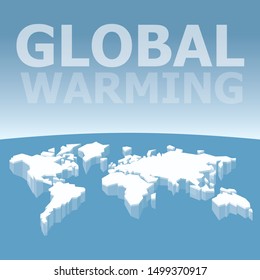 Vector Global Warming Concept. Conceptual Image Of Melting World Shaped Glacier In Deep Blue Water. Melting Ice Map Of World. Effect Of Global Warming In Nature