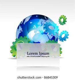vector globe with 3d gears and banner