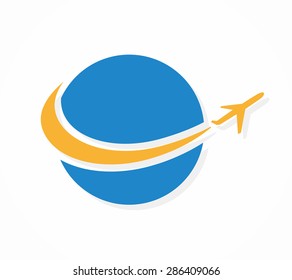 Vector Globe And Airplane Logo Or Icon