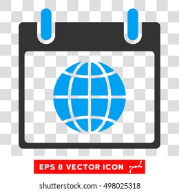 Vector Globe Calendar Day EPS vector pictograph. Illustration style is flat iconic bicolor blue and gray symbol on a transparent background.