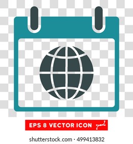 Vector Globe Calendar Day EPS vector pictograph. Illustration style is flat iconic bicolor soft blue symbol on a transparent background.