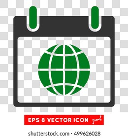 Vector Globe Calendar Day EPS vector pictograph. Illustration style is flat iconic bicolor green and gray symbol on a transparent background.