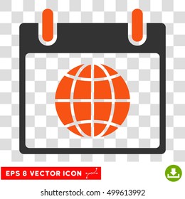Vector Globe Calendar Page EPS vector pictograph. Illustration style is flat iconic bicolor orange and gray symbol on a transparent background.