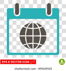 Vector Globe Calendar Page EPS vector pictogram. Illustration style is flat iconic bicolor grey and cyan symbol on a transparent background.